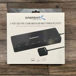 SABRENT 2 Port USB Type C KVM Switch with 60 Watt Power Delivery Option